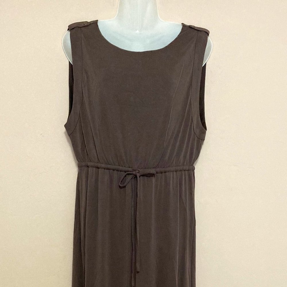 Chico's Maxi Dress Long Brown Sleeveless Stretch Comfy Side Slit Size 0